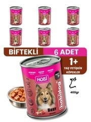 Hobi Hobidog Biftekli Yetişkin Köpek Konservesi 400 Gr x 6 Adet | Tam ve Dengeli Yaş Mama