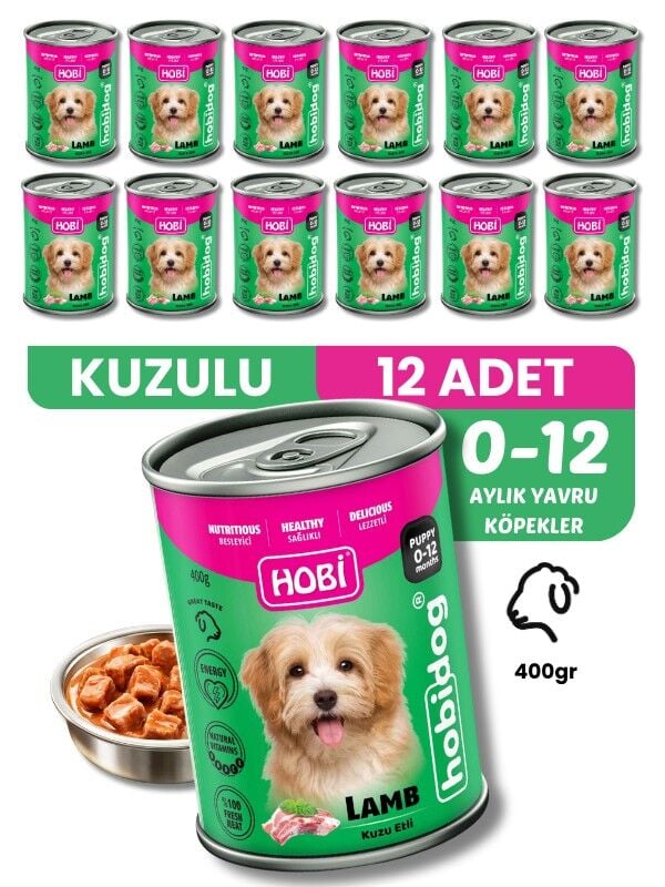Hobi Hobidog Kuzu Etli Yavru Köpek Konservesi 400 Gr x 12 Adet | Tam ve Dengeli Yaş Mama